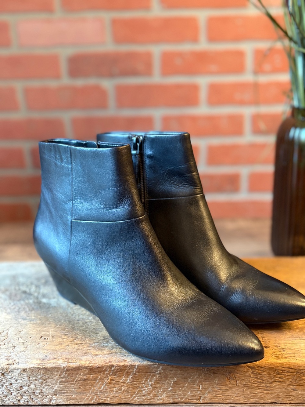 Cole Haan Black Leather Wedge Ankle Booties Size 7.5 B (W15090) EUC